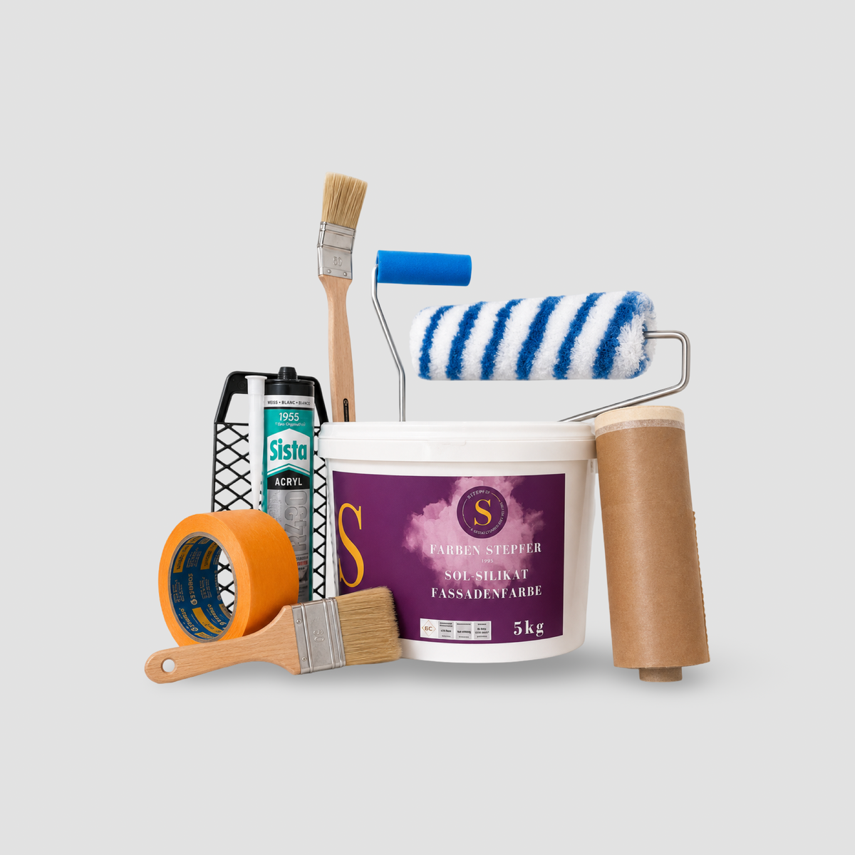 Fassadenausbesserungs-Set Comfort – Inhalt des Sets mit Material und Werkzeug