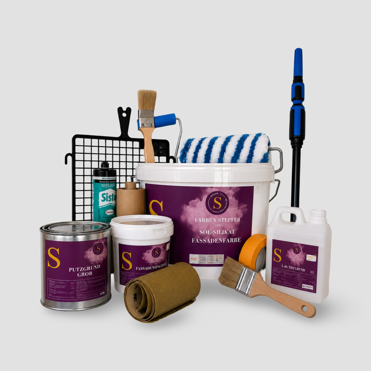 Fassadenausbesserungs-Set Premium – Inhalt des Sets mit Material und Werkzeug