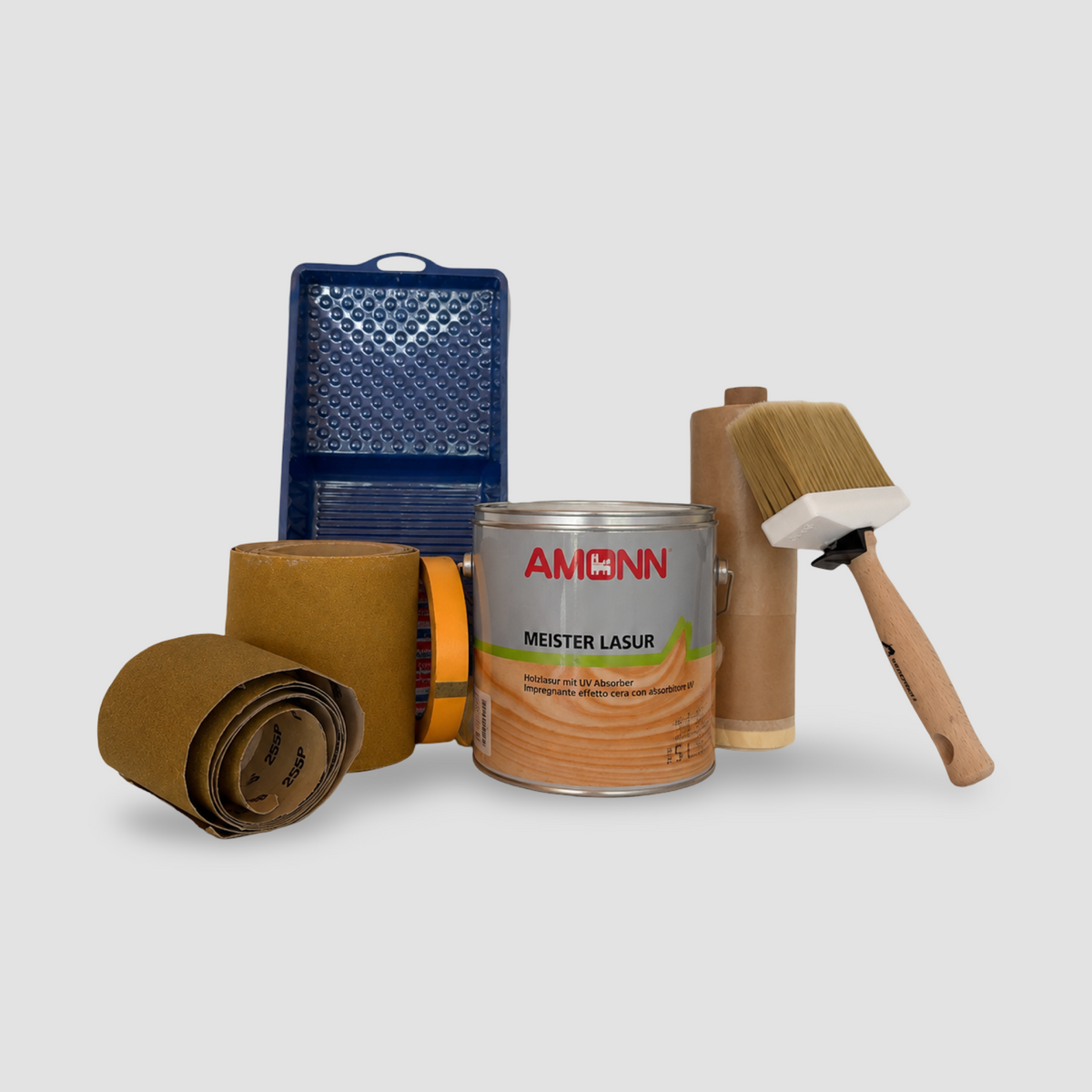 Holzlasur-Set Premium – Inhalt des Sets mit Material und Werkzeug