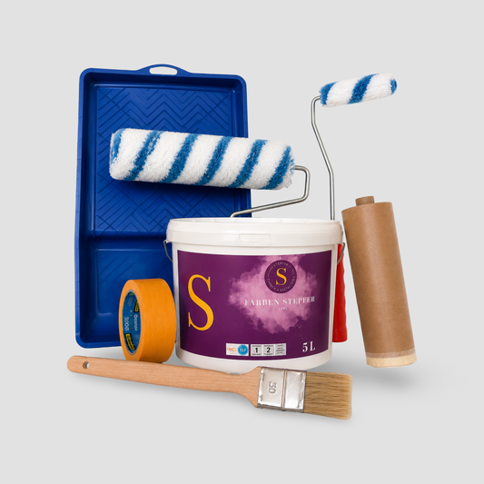Raum-Streichset Basic – Inhalt des Sets mit Material und Werkzeug